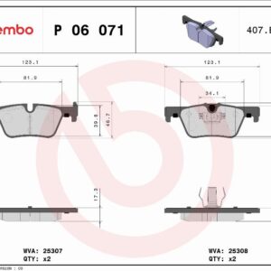 Brembo P 06 071 - Bremsbelagsatz, Scheibenbremse (Nachtexpress)